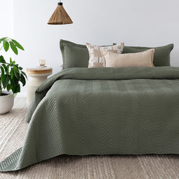 Herringbone Embossed Coverlet Set Range Moss